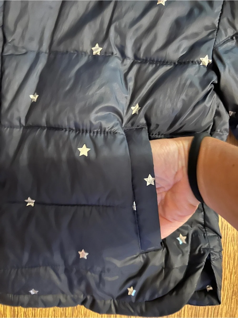 GAP Navy Star-Print Hooded Puffer Jacket